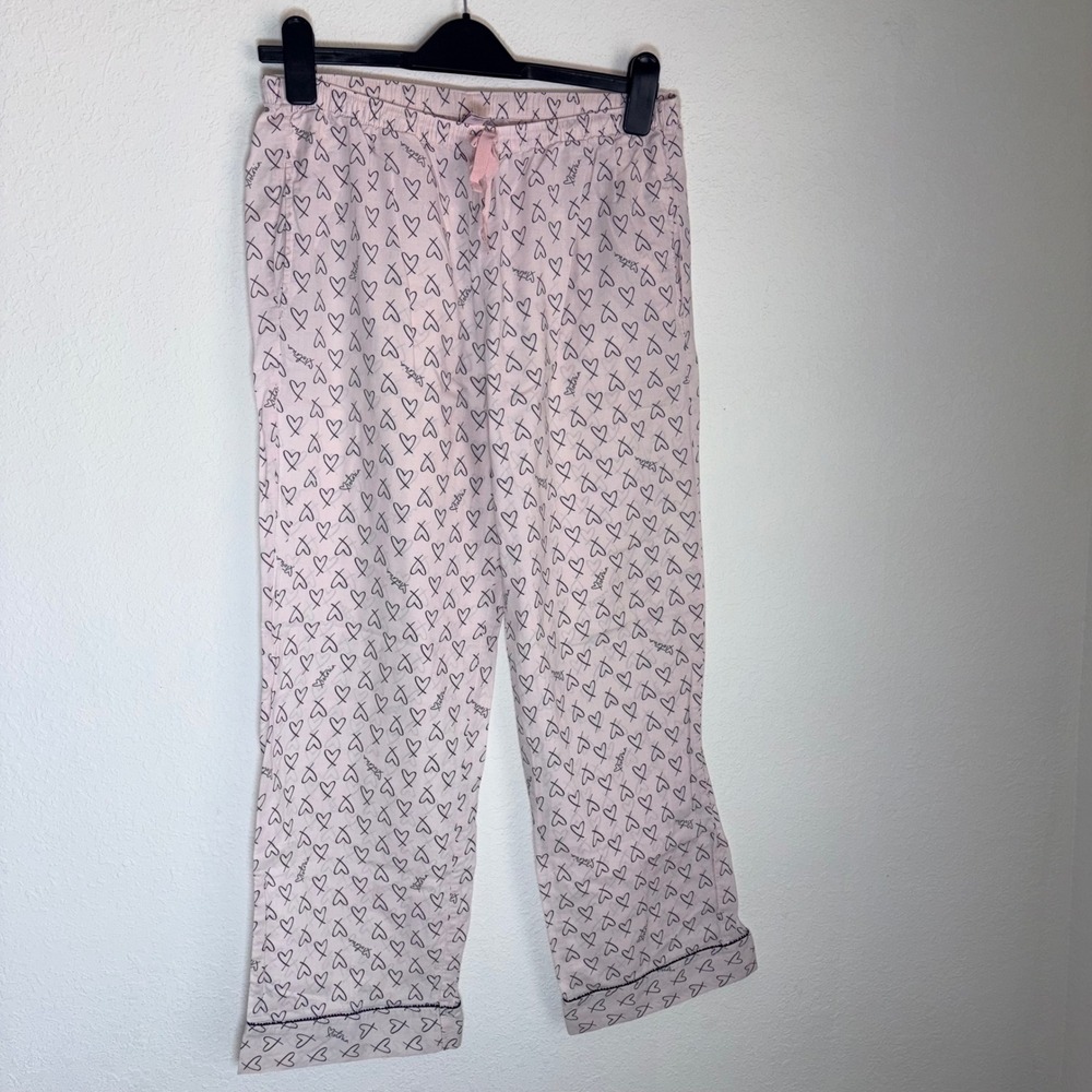 Victoria's Secret Pajama Pants Small Short Pink Good Heart Print Cotton Lounge
